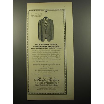 1950 Brooks Brothers Clothing Ad - Our schoolboys' clothing is good-looking