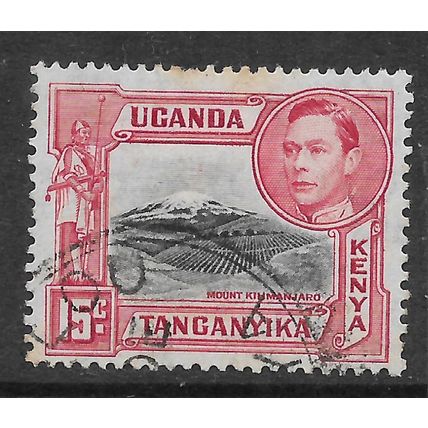 KENYA UGANDA & TANGANYIKA 1943 15c BLACK & ROSE RED SG 137ab FINE USED