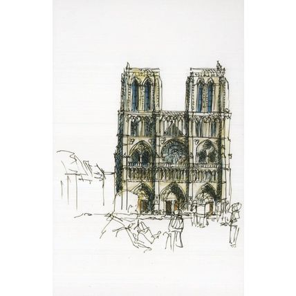 Notre Dame Church Eglise Paris Stunning Sketch Painting Postcard