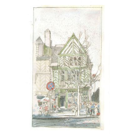 Ty Anna Tavern Rennes France Stunning Sketch Painting Postcard