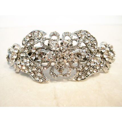 Silver flower shaped crystal hair barrette clip bridal clip bridal barrette