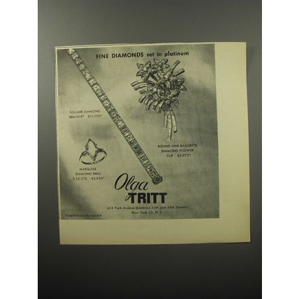 1955 Olga Tritt Jewelry Ad - Fine Diamonds set in platinum