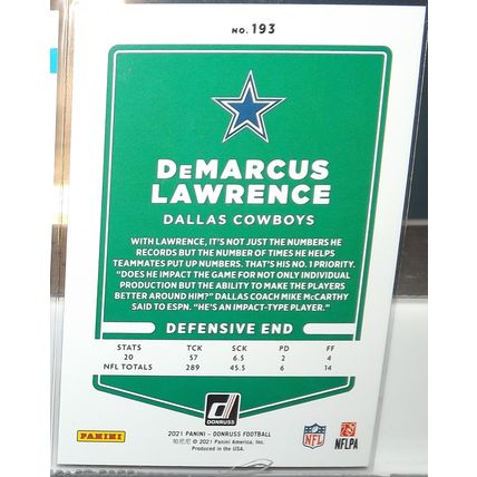 2021 Panini Donruss DEMARCUS LAWRENCE (Dallas Cowboys) Press Proof Blue #193