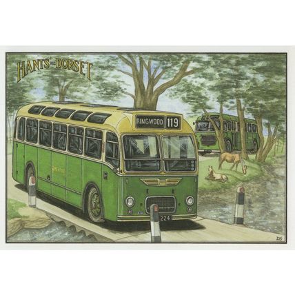 Ringwood 119 Bus River Bridge Hampshire Dorset Motor Services Art Postcard