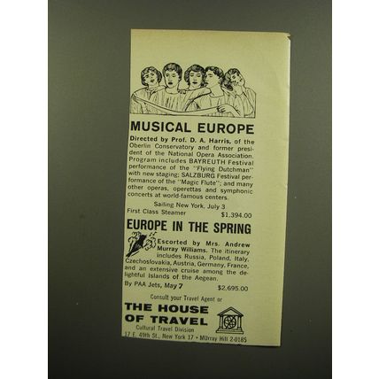 1959 The House of Travel Ad - Musical Europe directed by Prof. D. A. Harris