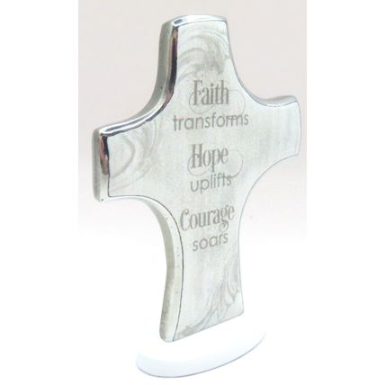 Faith Transforms Hope Uplift Metal Freestanding White 8 CM Christ Love