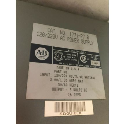 ALLEN BRADLEY 1771-08D,REMOTE I/O ADAPTER,1771-P7 POWER SUPPLY,1771-CP1,AE