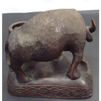 RARE Vintage Hand Carved Dark Rosewood Wooden Water Buffalo Ox Bull Statue HEAVY
