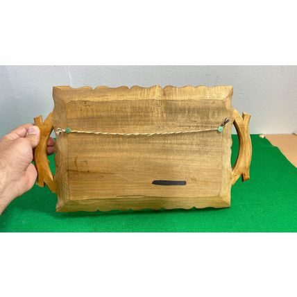 vintage handmade wooden tray, strong handles, hand Carved trays, decoration rect