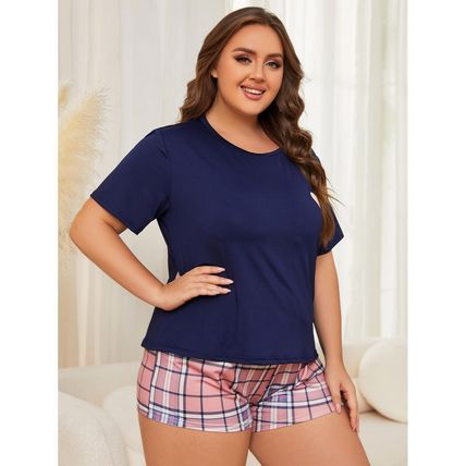 sleeved shorts two-piece set for home wear Women's oversized pajamas 5XL short
