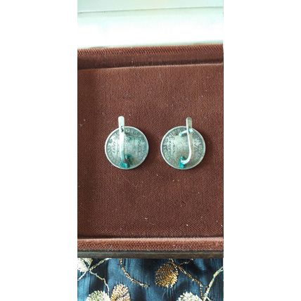 Antique Vintage Edwardian 1904 Sterling Silver 925 Coin Earrings - 5.9 gram