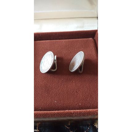 Antique Vintage Edwardian 1904 Sterling Silver 925 Coin Earrings - 5.9 gram