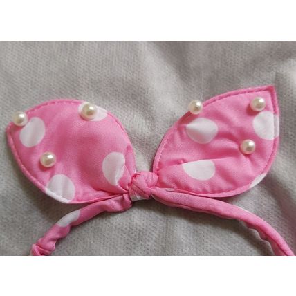 Hairband hoop head polka dot Hair Band bow hear small to medium baby pink pearl