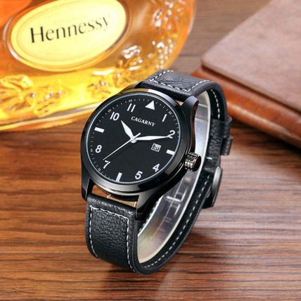 CAGARNY 6862 Round Dial Alloy Case Fashion Men Quartz Watch with PU Leather Band
