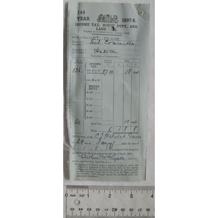 1898 receipt income & land tax St. Olave, Hall &c, Tech. Committee