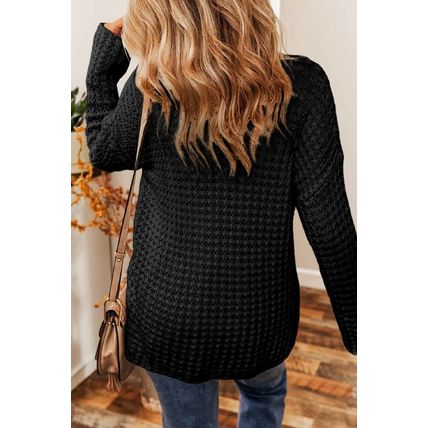 Black Hollow-out Crochet V Neck Sweater