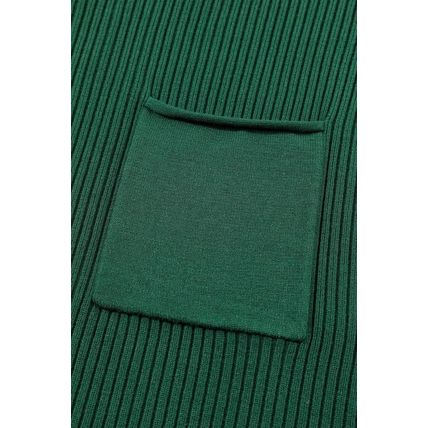 Blackish Green Patch Pocket Ribbed Knit Short Sleeve Sweater
