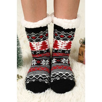 Black Christmas Tree Pattern Thermal Socks