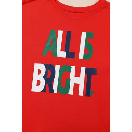 Multicolor ALL IS BRIGHT Graphic Christmas Plaid Pajamas Set