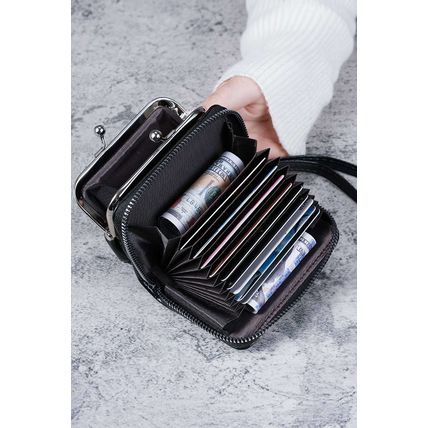 Black Minimalist Wristlet PU Leather Coin Purse