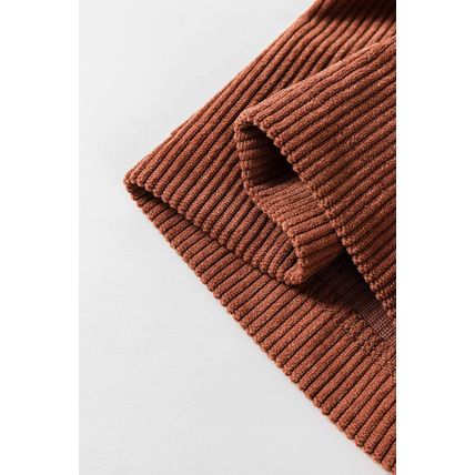 Brown High Waist Square Pockets Corduroy Pants