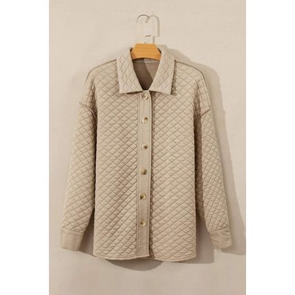Jet Stream Solid Color Quilted Puffer Buttoned Shacket