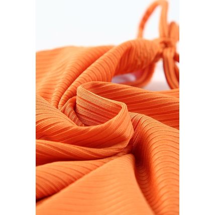 Orange Adjustable Straps Ribbed Knit One Piece Swimsuit
