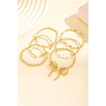 Gold Bow Knot Star Heart Beaded Multi Layer Bracelet