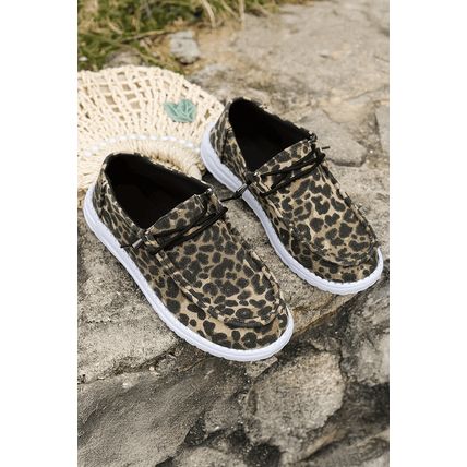 Coffee Lace-up Decor Leopard Canvas Shoes
