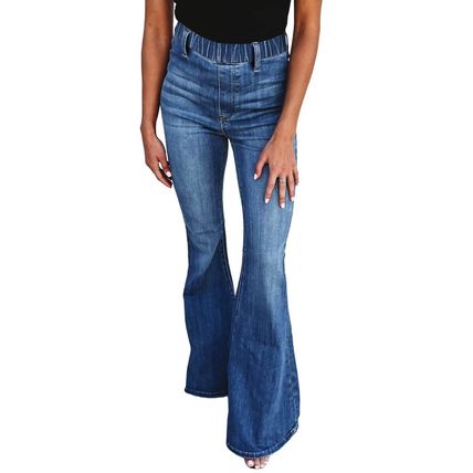 Blue Elastic High Waist Flare Jeans