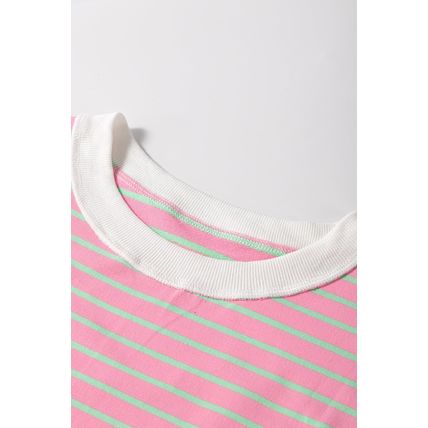 Sachet Pink Striped Crew Neck Cap Sleeve T Shirt