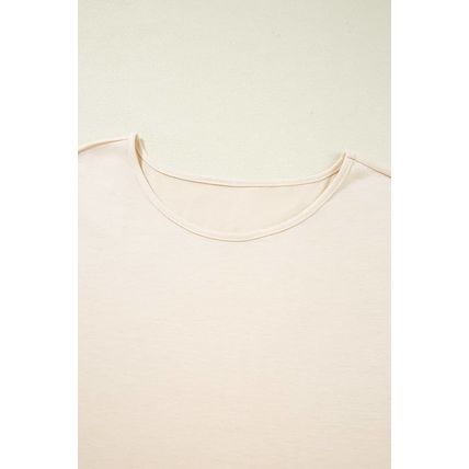 Parchment Lace Patchwork Short Sleeve Round Neck Plus Size Summer Top