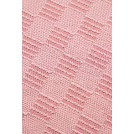 Apricot Pink Checkered Textured Round Neck T-shirt