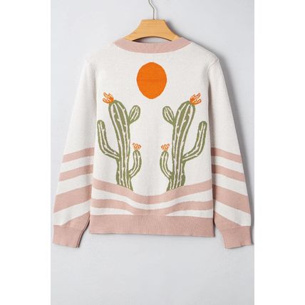 Apricot Desert Cactus Buttoned Front Sweater Cardigan