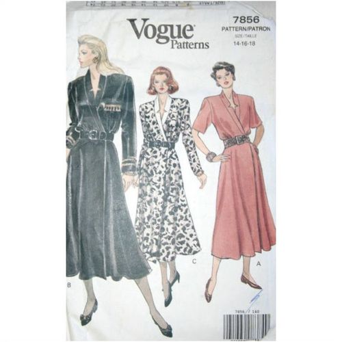 Vogue Vintage 1980 Wrapover Dress full skirt Sewing Pattern Size 14 New