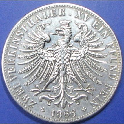 1866 2 Thaler, German State. Challenge Coin, Souvenir. REPLICA. 43a.