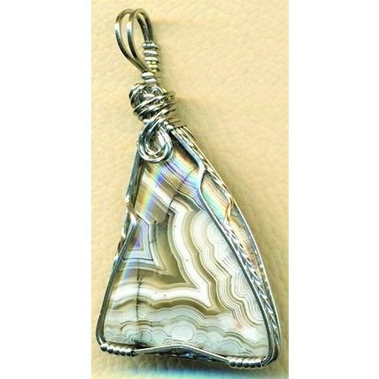 Banded Agate Stainless Wire Wrap Gemstone Pendant 7