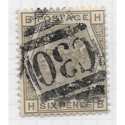 GB 1878 QV 6d GREY PLATE PL 16 PMK OVAL BARRED C30 VALPRAISO CHILE