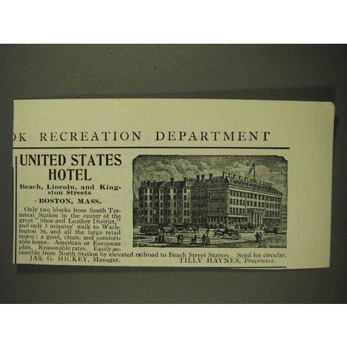 1903 United States Hotel Ad - Boston, Massachusetts