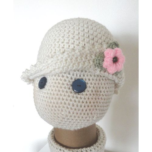 Hat #H01 girls crochet bucket cap flower 3 - 5 years