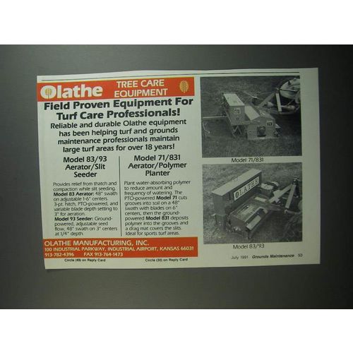 1991 Olathe Ad - 83/93 Aerator Slit Seeder, 71/831 Aerator/Polymer Planter