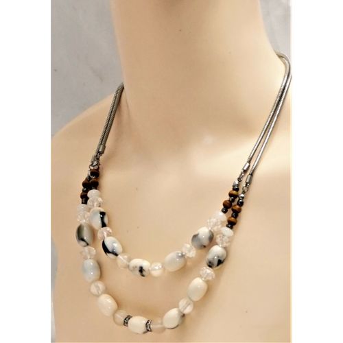 Loft Multi Strand Beaded Crystal Necklace Silver Tone