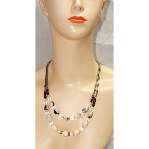 Loft Multi Strand Beaded Crystal Necklace Silver Tone