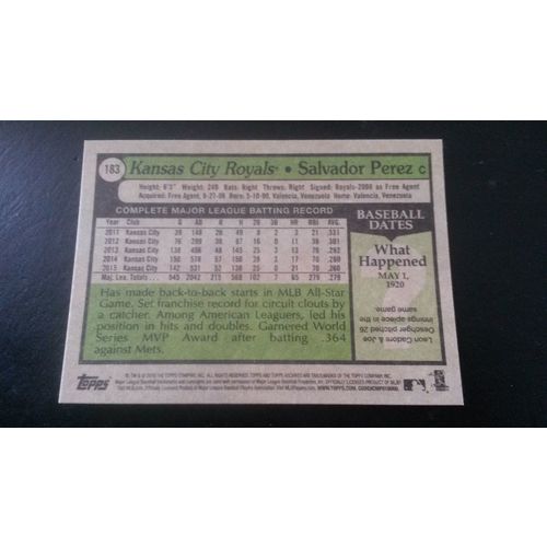 2016 Topps Archives Card # 183 Salvador Perez Near Mint (7) Kansas City Royals