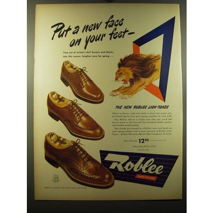 1950 Roblee Lion-Tones Shoes Ad - Put a new face on your feet