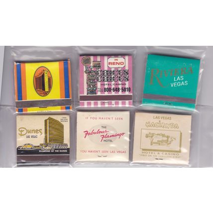 Las Vegas - Lot of 6 - Hotel Casino Matchbooks - Full - Hilton, Dunes, Flamingo