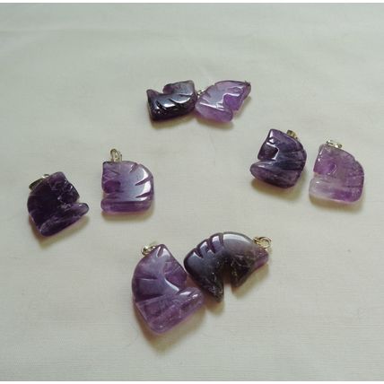 2 Amethyst Horse Head Charms Pendants Crystal 7/8 Inch 20mm with Bail