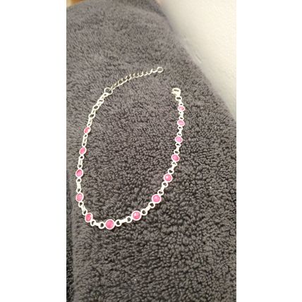 Pink Rubie bracelet with adjustable clasp 8-inch Solid Silver