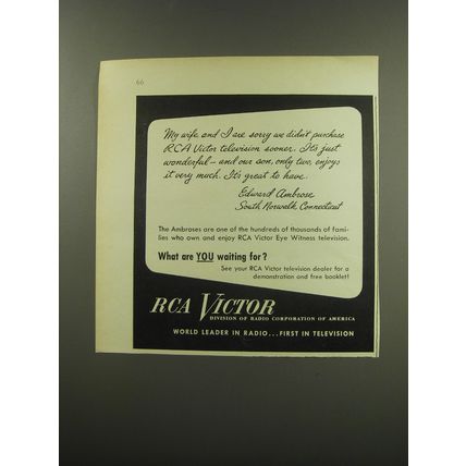 1949 RCA Victor Television Ad - wife and I are sorry we didn't purchase sooner
