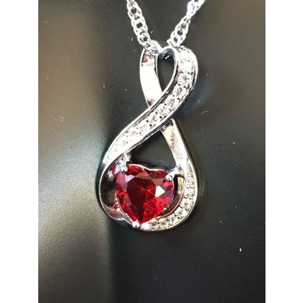 Necklace Heart Shape Red Ruby Infinity Necklace #167 USA Seller